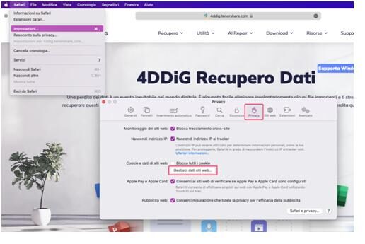 gestisci dati siti web